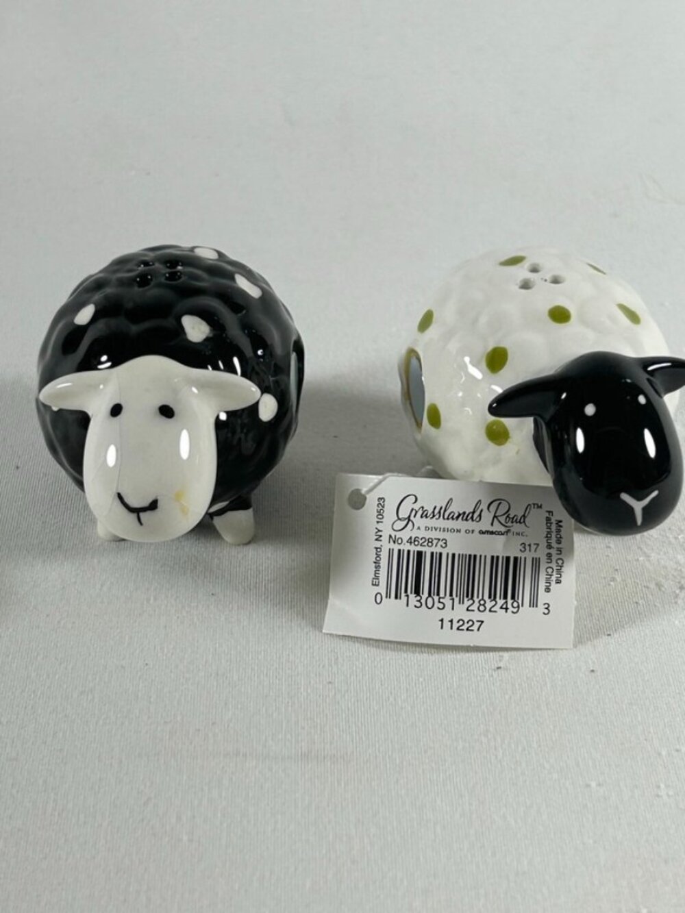 Mini Magnetic Salt & Pepper Shakers, 2 Sheep, Ceramic, New In Box
